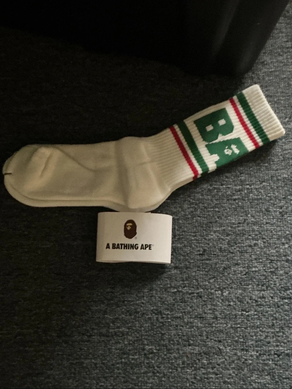 Men's Crew Socks in Cream with Green & Red Accents